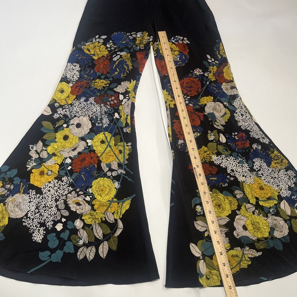 Sz 1 Sandro Paris Women's Bell Bottoms Flared Printed 100% Silk Floral Pants - Picture 7 of 15